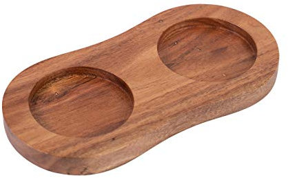 DeroTeno Salz- und Pfeffermühlentablett, Innendurchmesser 5 cm, Mühlenuntersetzer, Mühlenhalter für Zwei Mühlen aus Akazienholz, Esstischschutz (Pfeffermühle und Salzmühle Nicht enthalten)