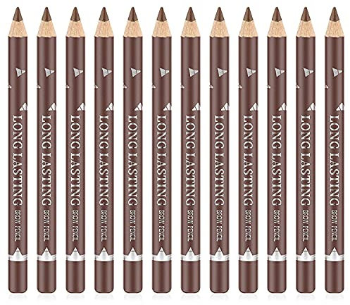Go Ho 12 PCS Brown Eyebrow Eyeliner Pencil, Waterproof Eyebrow Pencil,Long-lasting Sweat-proof Eyeliner Makeup Brow Tint Pen( Medium Brown)