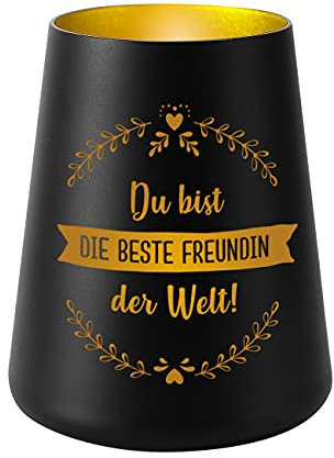 Herz & Heim® Kristallglas Teelichthalter mit Gravur Ihrer 3 Wunschzeilen Schwarz