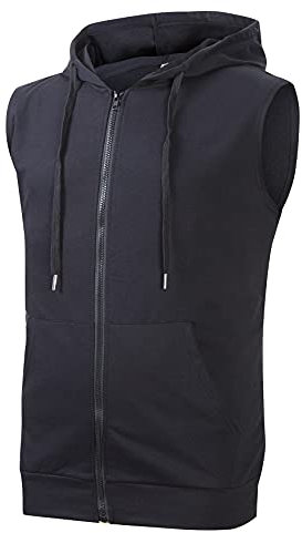 Cabeen Herren Sport Kapuzenjacke Tank Top Kapuzenpullover Gym Fitness Ärmelloser Hoodie Muskelshirt mit Reißverschluss