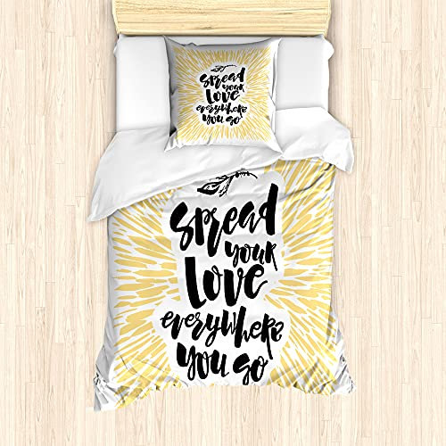 ABAKUHAUS motivational Bettbezug Set für Einzelbetten, Verbreiten Sie Ihre Liebe, Milbensicher Allergiker geeignet mit Kissenbezug, 135 cm x 200 cm - 80 x 80 cm, Schwarz Weiß und Aprikose