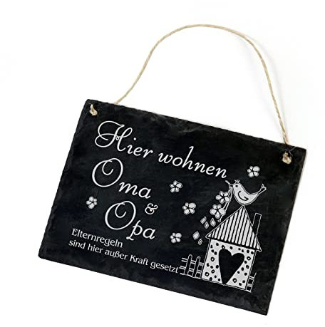 Schild Spruch Hier wohnen Oma & Opa Elternregeln - Türschild aus Schiefer 22 x 16 cm