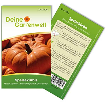 Kürbis Roter Zentner Samen - Cucurbita maxima - Kürbissamen - Gemüsesamen - Saatgut für 5 Pflanzen