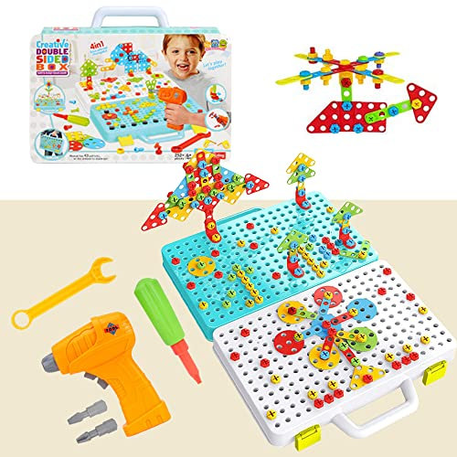 HONPHIER 252 Piezas Mosaico Rompecabezas Juguete Taladro Eléctrico 3D Juego de Bloques Construcción para Juguete Niños Niña