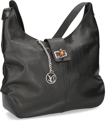 CAPRICE Damen Schultertasche aus Leder Mittelgroß, Schwarz (Black Nappa), 1