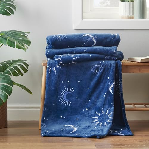 Sassy B Astrology Cosy Fleece 200x240cm Oversized Blanket Throw Navy Blue