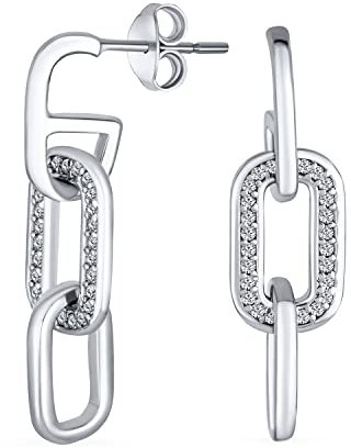 Geometrische Vertikale U Rechteck Micro Pave Cz 3 Kette Link Dangling Büroklammer Ohrringe Von Frauen .925 Sterling Silber