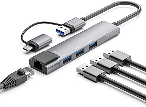 Tec-Digi USB C to Ethernet Adapter,USB C Hub with RJ45 Gigabit & 3 USB 3.0 Ports,Thunderbolt 3 Multiport Adapter Hub 4 in 1 for MacBook Pro/Air,iPad Pro,iMac,Dell XPS,Surface Pro,Chromebook,silver
