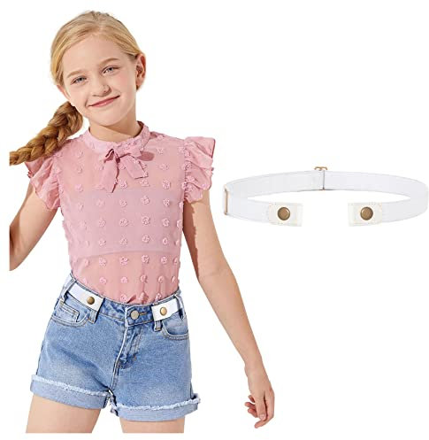 JasGood Schnallefrei Gürtel für Jungen oder Mädchen, Elastischer Unsichtbare Gürtel Ohne Schnalle für Kinder, Weiß, 36cm