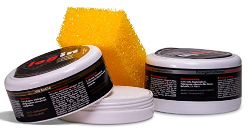 Login - Detergente Sgrassatore Cucina - Pulisce Sgrassa e Lucida - Rimuove Calcare e Incrostazioni - Brilla Acciaio - Aroma limone - 2x180gr Spugne Incluse