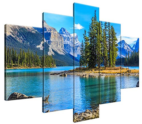 Estika Leinwand bilder - Wald, See, Berge, Landschaft - 150x105 cm, 5 teilige kunstdruck - Wandbilder wohnzimmer, schlafzimmer, Moderne wanddeko, Bild auf leinwand - Natur bilder - 4679A_5H