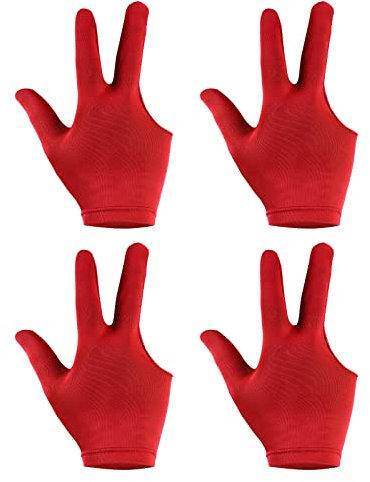 PATIKIL 4Pack 3 Finger Schwimmbad Handschuhe Billard Handschuhe Linke und Rechte Seite Show Handschuhe Billardqueue für Shooter Karambolage Pool Snooker Queue Sport Rot