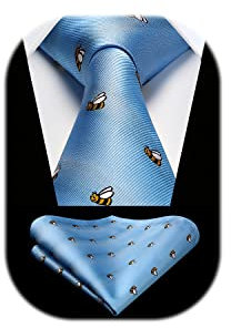 HISDERN Herren Krawatten mit Tiermuster Taschentuch Klassisch Blau Krawatte und Einstecktuch Set für Hochzeit Business