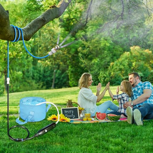 homeyeco Tragbares Nebelsystem, Pflanzensprüher & Gartenschlauch Nebel 3-in-1, Cobra Mister mit Wasserpumpe, Flexible Nebel für Außenterrasse Outdoor Camping Zelt Strand Golfwagen