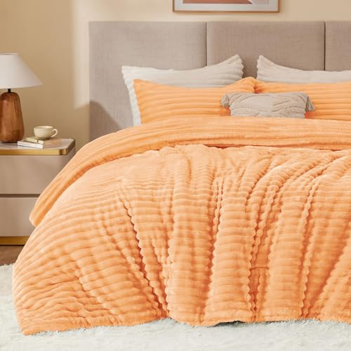 BEDELITE, Fleece Komforter-Set Queen, superweich und warm, Flauschiges Bettzeug, Korall, luxuriöses, schweres Winter-Bettdeckenset mit 2 Kissenbezügen