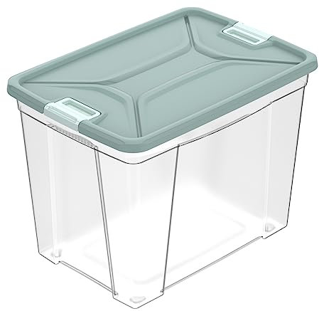 Contenitore in Polipropilene Multiuso Storage Box con Coperchio a chisura con clip (61 Litri - 56x39,5x41 cm, Verde)