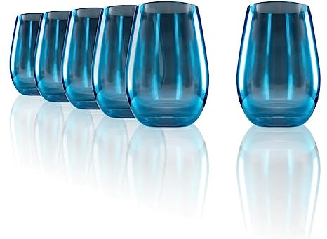 Stölzle Lausitz Verres Longdrink Mirror Bleu Lot de 6 – 465ml Verres Hauts en Cristal pour Eau Jus et Cocktails – Design Miroir Élégant – Sans Plomb – Résistants aux Chocs – Lavables au Lave-Vaisselle
