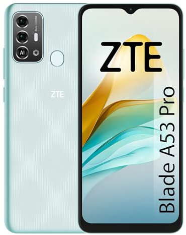 ZTE Blade A53 Pro, Smartphone 6.52 HD+, 4GB RAM, 64GB Almacenamiento, Doble cámara 13MP, Batería de 5000mAh, Sensor de Huella, Dual SIM, Color Mint Green