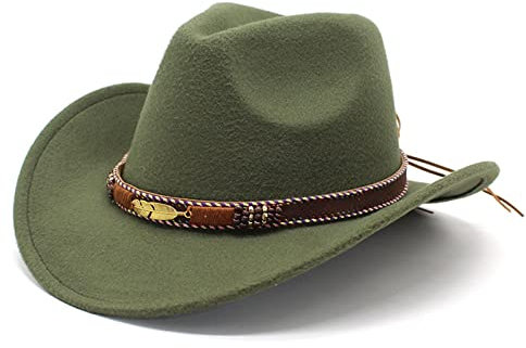 DELIMALI Cowgirl-Hut für Damen, flauschige Federkrempe, Cowboyhut für Junggesellinnenabschied, Cosplay, Kostümparty, D-Grün, Einheitsgröße