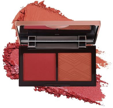 2 Farben Matt Blush Powder Palette-Hochpigmentiert Creme Rot-Orange Rouge Puder Make Up Palette, Feiner und Seidiger Puder, Leicht und Atmungsaktiv, Lässt sich Leicht mit der Foundation Vermischen-04