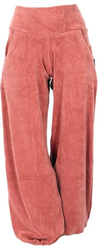 Boho Samt Pluderhose, Wohlfühlhose, Yogahose, Damen, weich, apricot, S | Damen, lange Hose, lockere Passform, elastischer Bund, seitliche Taschen, bequem, Sporthose