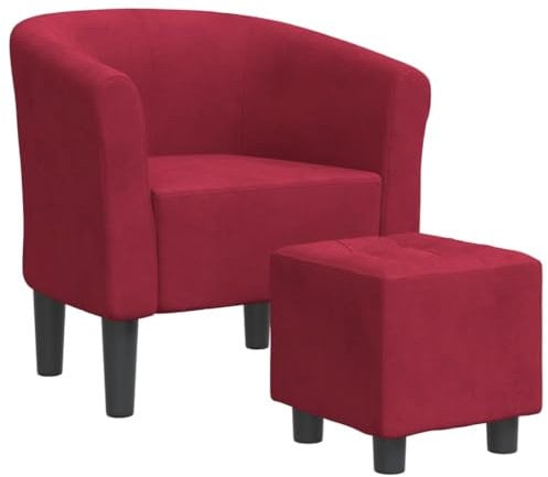 vidaXL Fauteuil Cabriolet avec Repose-Pied, Chaise avec Accoudoirs, Canapé avec Dossier, Siège Rembourré Salon Chambre, Rouge Bordeaux Velours