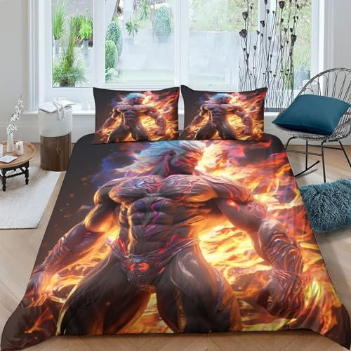 BARDYS Vulkanier Pour Adultes Et Enfants Housses De Couettes 3D Imprimé Loki Housse De Couette Avec Taies Parure De Lit E Avec Fermeture À Glissière Microfibr 3 Pièces King（220x240cm）