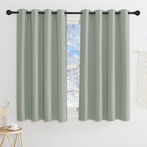 KGORGE Verdunkelungsvorhang Salbeigrün Ösen Gardienen 2-Set 145 x 140 cm(HxB) Vorhang Grün Blickdicht Thermovorhang Hitzeschutz Wohnzimmer Modern Kurz