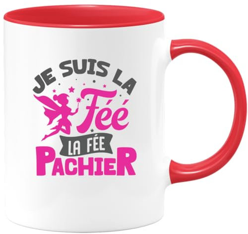 quotedazur Café-Croissant - Mug Personnalisé Tasse Cadeau Original Humour Noël Je Suis La Fée La Fée Pachier - Rouge/Céramique