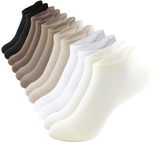 ACCFOD Womens Ankle Socks Athletic Running Low Cut Socks With Tab 6 Pairs, Neutral Color, 6-9