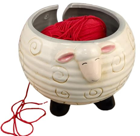QARIDO Häkelschalen für Garn, Garnschale zum Stricken - Keramik-Aufbewahrungsbox für Schaf- und Panda-Garn | Lustiger tragbarer Garnhalter zur Aufbewahrung von Häkelzubehör, Garn-Organizer zum Häkeln