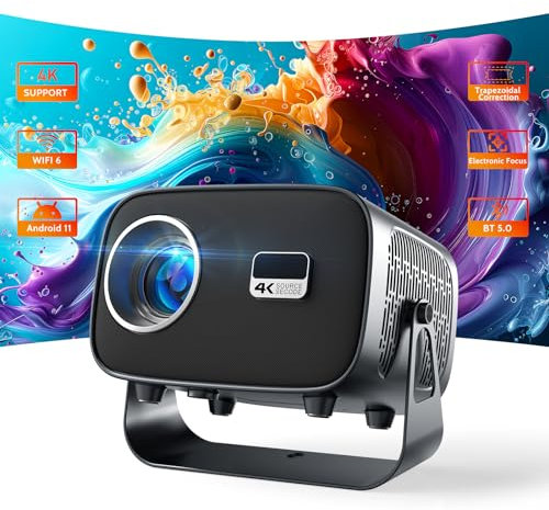 Mini Beamer 4k Heimkino, Mini Projektor 4k with 5G WiFi and Bluetooth, Handy Beamer Kurzdistanz TV Beamer mit TV Stick/Laptop/iOS/Android/PS4, 1080P, 15000LM【Elektrischer Fokus/Trapezkorrektur】