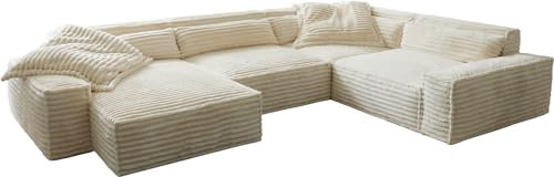 DELIFE Wohnlandschaft Sirpio XL Plüschcord Beige 360x260 cm Recamiere variabel