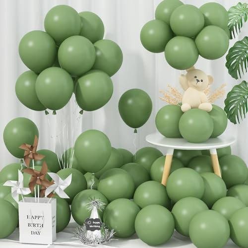 Jobkoo Sage Green Balloons 5 Inch, 60 Pcs Small Eucalyptus Olive Vintage Green Balloon 5'', Mini Matte Dusty Dark Avocado Green Latex Balloons for Birthday Boho Baby Shower Wedding Party Decorations