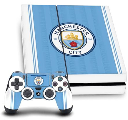 Head Case Designs Offizielle Manchester City Man City FC Home 2023/24 Bausatz Vinyl Haut Gaming Aufkleber Abziehbild kompatibel mit Sony Playstation 4 PS4 Console and DualShock 4 Controller Bundle