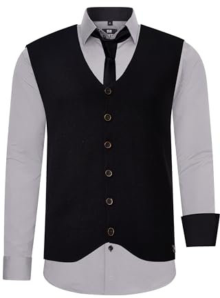 Rusty Neal Herren Hemd Weste Krawatte 3er Set Hochzeit Party Oberteil Outfit Kontrasthemd & Schwarz Weste & Krawatte Einfarbig S M L XL XXL 3XL 4XL 5XL 6XL Set 44_412_99, Größe:3XL, Farbe:Grau