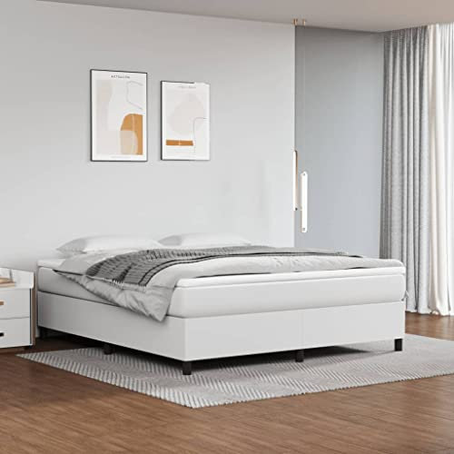 Chaduof Boxspringbett mit Matratze Weiß 180x200 cm Kunstleder, Bett, Bettrahmen, Gästebett, Bed Frame, Jugendbett, Jugendzimmer Komplett Set