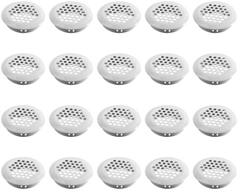 20 rejillas de ventilación de acero inoxidable de 35 mm, color blanco circular, cubierta de malla de ventilación para armario, zapatero, perfil convexo