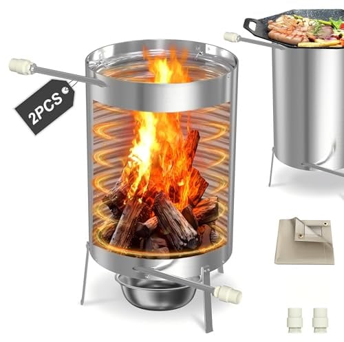 YRHome Lot de 2 chauffages de piscine 30 x 52 x 40 cm avec feu en acier inoxydable Raccordement 32/38 mm Bois de chauffage 12 l