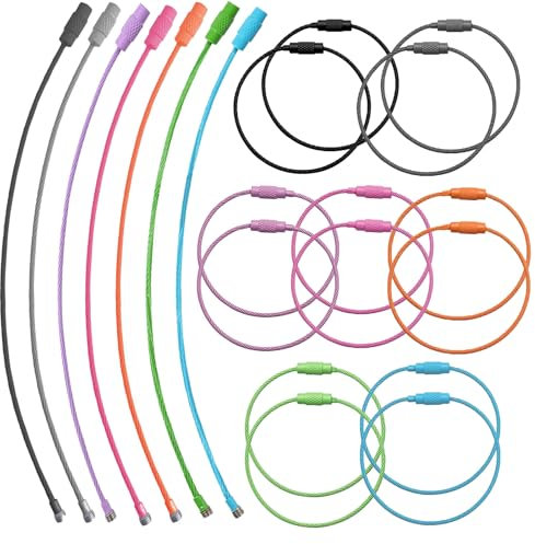 Sugeru Schlüsselringe Kabel-21PCS, 7 Farben Schlüsselring edelstahl Groß, Schlüsselring Drahtseil Keychain für Aufhängen Kofferanhänger, Schlüssel, Ausweishülle, Bindung Karabinerringe Halter