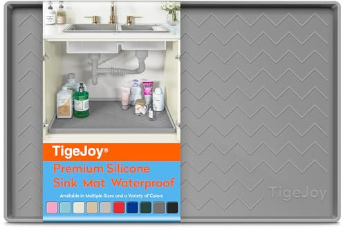 TigeJoy Under Sink Mat 22 x 19 - Silicone Mat in Kitchen and Bathroom Organizers and Storage, Waterproof Protector for Drawer Shelf and Cabinet Liner, Flexible Sink Drip Tray