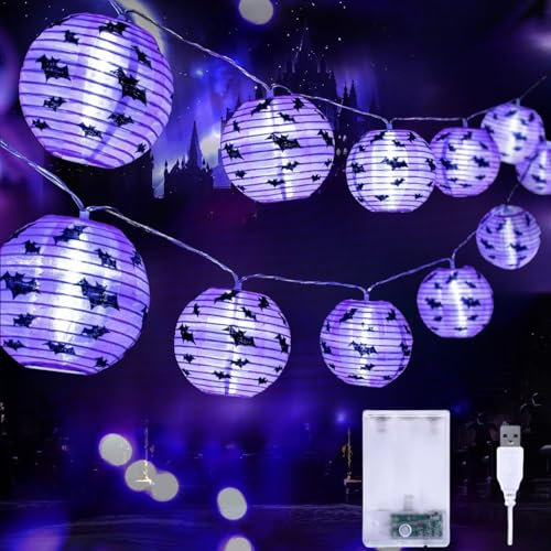 Lecone Halloween Decorazione con Luce Viola, Halloween Luci Stringa, 5M 20 LED Arancia Ragno Catena Luminosa a Batteria, Luci Halloween per Decorazione Interno ed Esterno, Giardino, Albero, Festa
