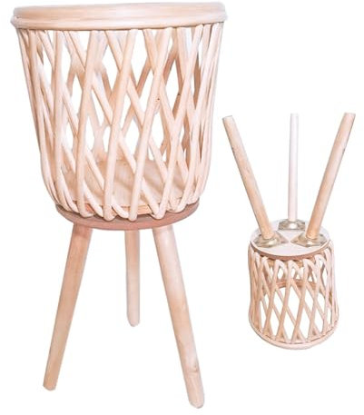 Generico Fioriera in rattan con supporto, supporto per piante in rattan | Fioriera a cesto per salotto - Robusta fioriera in cestino per salotto, moderna fioriera da pavimento Boho per la casa