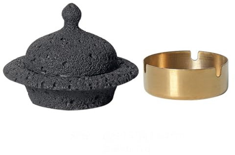 Cutfouwe Tisch Mülleimer -Φ15 X H11.2Cm-Beton + Edelstahl- Wegen Seiner Stabilen Bauweise Sehr Gut Für Den Aussenbereich Geeignet. Problemlos Zu Reinigen,Schwarz