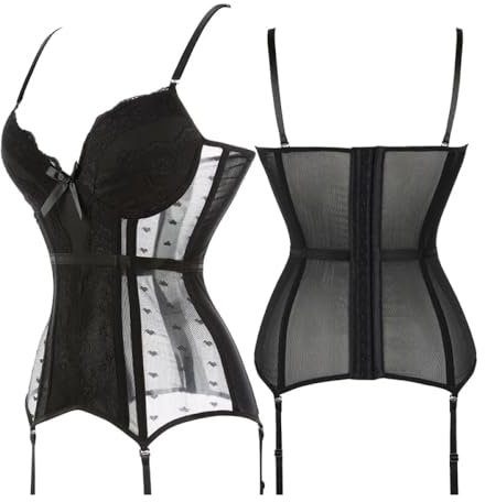 CDXNORA Strapskorsett Für Damen - Übergröße Abnehmbare Träger Dessous Damen Gepolstertes Bügelkorsett Bustier Top Mit Strapsen Karnevalskostüm,Schwarz,M