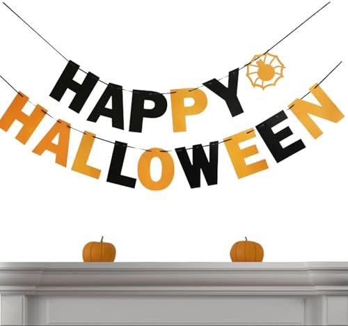 Mlllokfki Banner de Halloween, decoraciones de banner de Halloween - Banner de Happy Halloween Decoraciones para fiestas de Halloween - Banner de papel de Halloween Decoraciones de fiesta temática