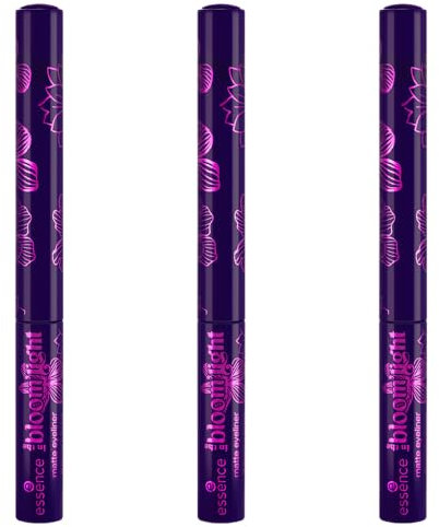 essence in the bloom'light matte eyeliner, Nr. 01, Violett, sofortiges Ergebnis, farbintensiv, vegan, ohne Mikroplastikpartikel, Nanopartikel frei, ohne Parfüm, 3er Pack (3x2.8ml)