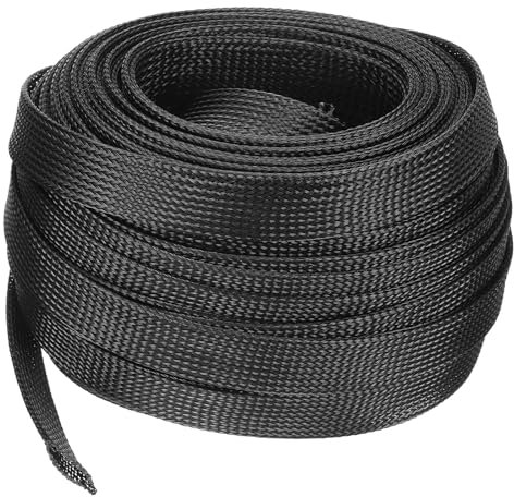 QUARKZMAN Câble Gaine,1 Pouce -100 Pieds Pet Tressé Câble Manchon, Extensible Tressé Câble Housse pour TV/Ordinateur/Maison Cinéma/Autre Maison Appareil Câble - Noir