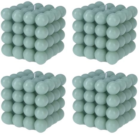 4x Deko Bubble Kerze Grün Groß 10 x 10 cm Bubblekerze 630g Eckig Dekokerze Wachskerze