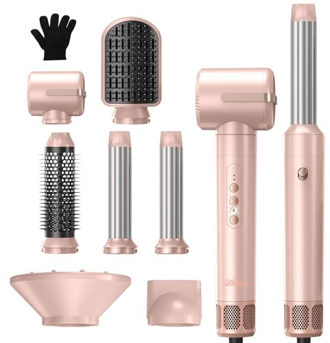 Airstyler 7 in 1, UKLISS 1400W Hairstyler Haartrockner mit Rundbürstenföhn Föhnbürste Set, 30mm Lockenstab (Links & Rechts), 110000 RPM Motor Ionen Föhn mit Diffusor